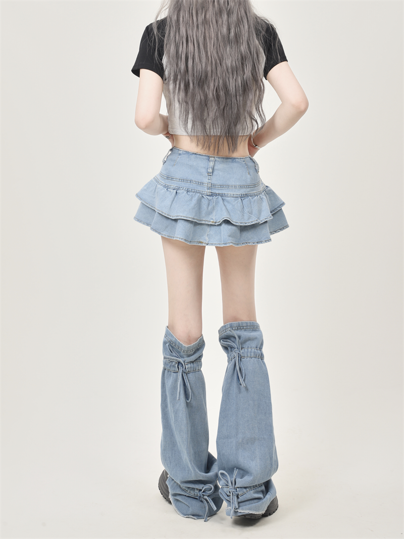 [Ant Studio] sexy hot girl denim leg cover short skirt ruffled a-line skirt 2024 style trending