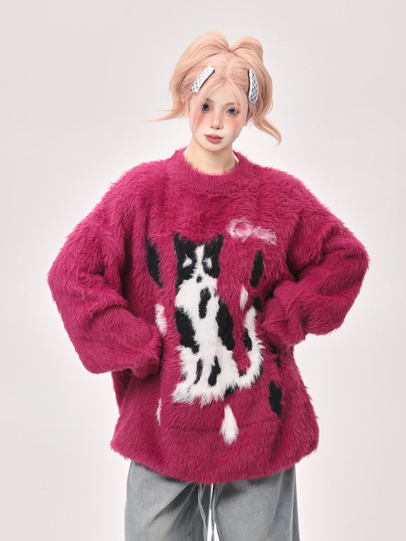 [Ant Studio] 2024 new Japanese style kitten cat velvet sweater for women long-sleeved sweatshirt