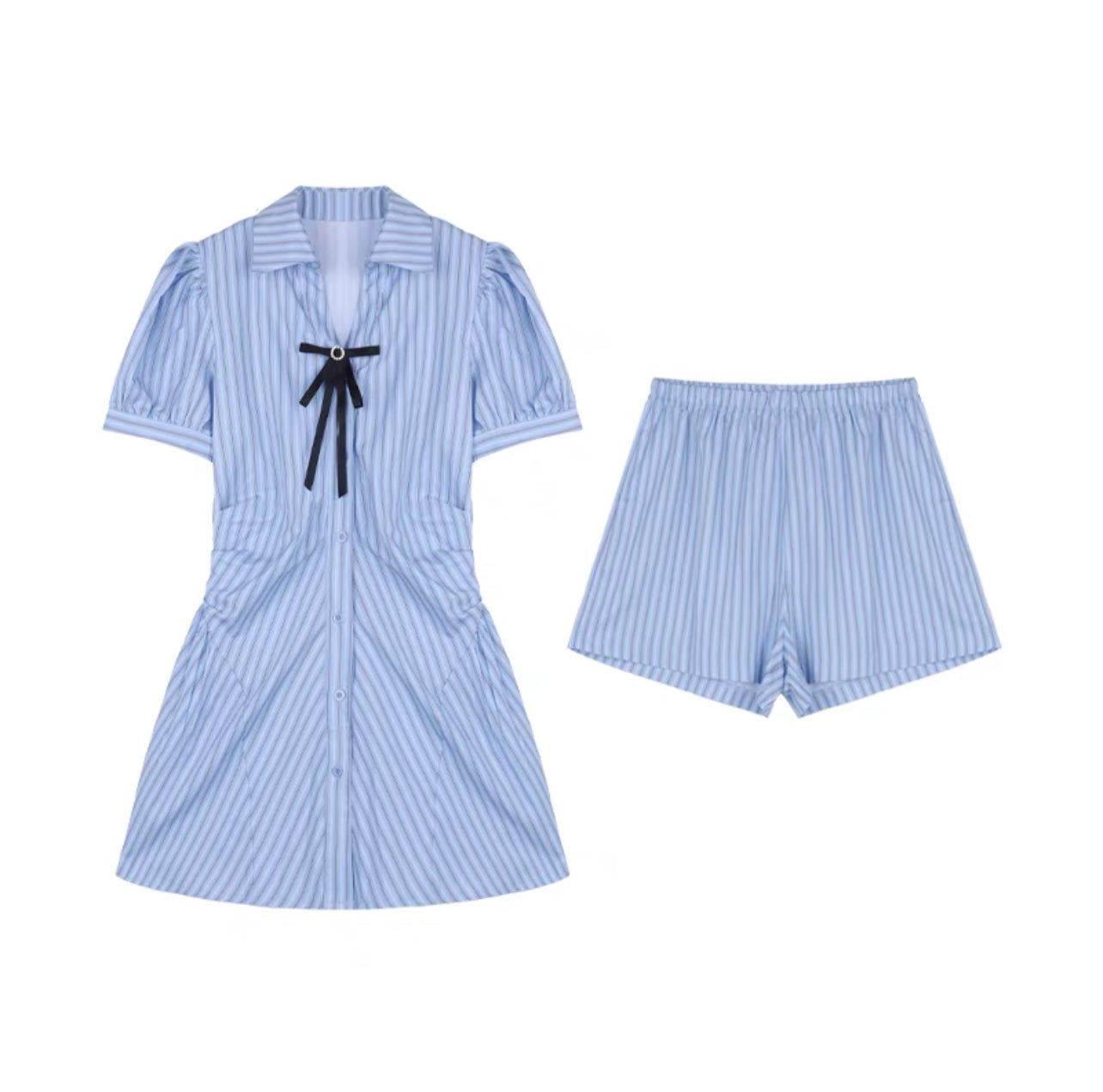 College style suit for, waist slimming skirt, striped shirt dress, women's summer shorts two-piece set