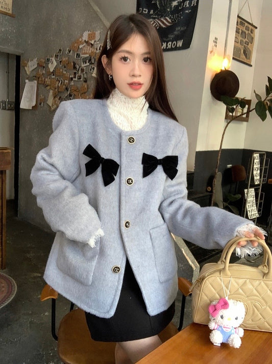 Coquette Era Coat Blue Bow Ribbons Jacket Casual Top Suit Coat