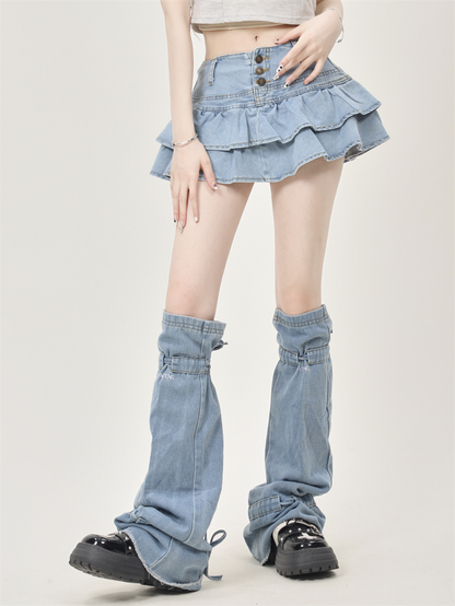 [Ant Studio] sexy hot girl denim leg cover short skirt ruffled a-line skirt 2024 style trending