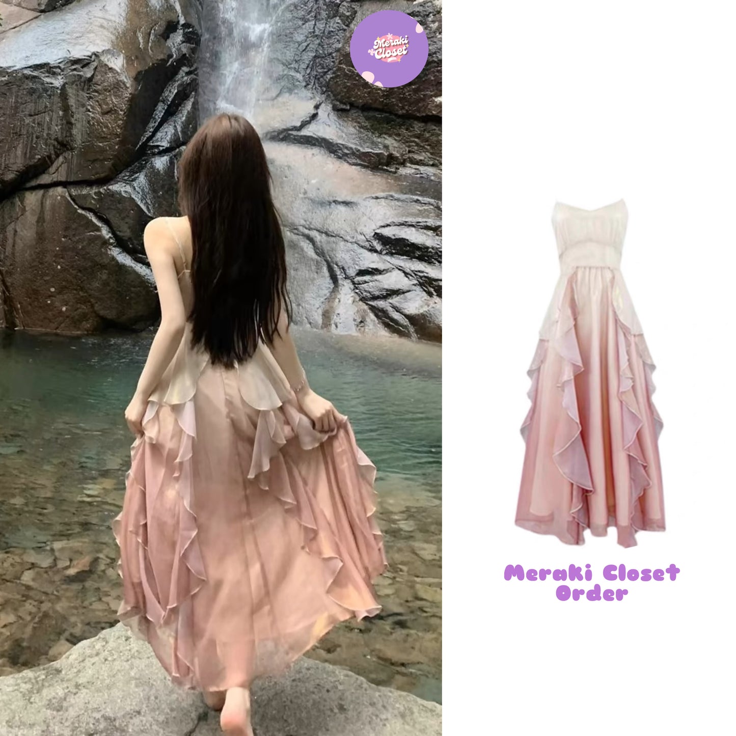 2024 new summer style pure desire waist tie-dye ruffle fairy dress super fairy heavy dress