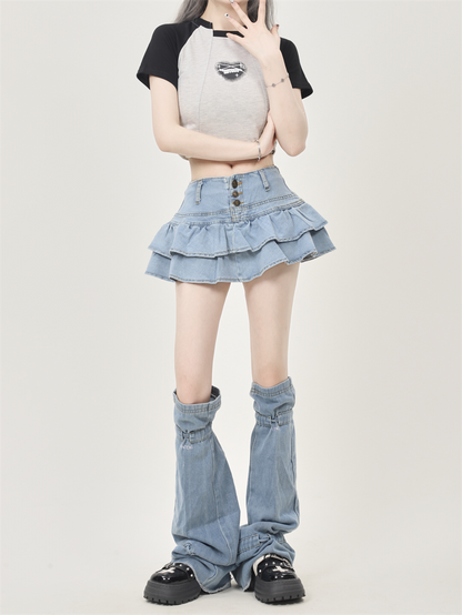 [Ant Studio] sexy hot girl denim leg cover short skirt ruffled a-line skirt 2024 style trending