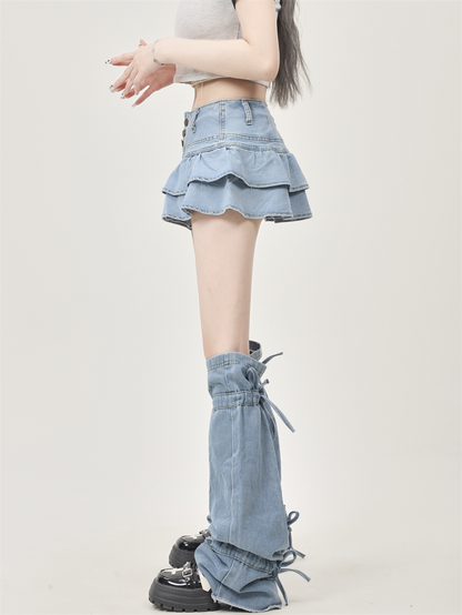 [Ant Studio] sexy hot girl denim leg cover short skirt ruffled a-line skirt 2024 style trending