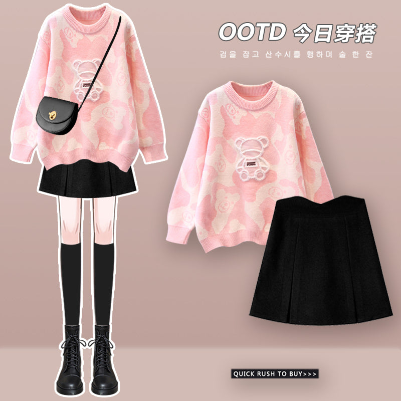 Salt wear design sense gentle age-reducing sweater suit 2023 new autumn and winter women's woolen skirt two-piece set