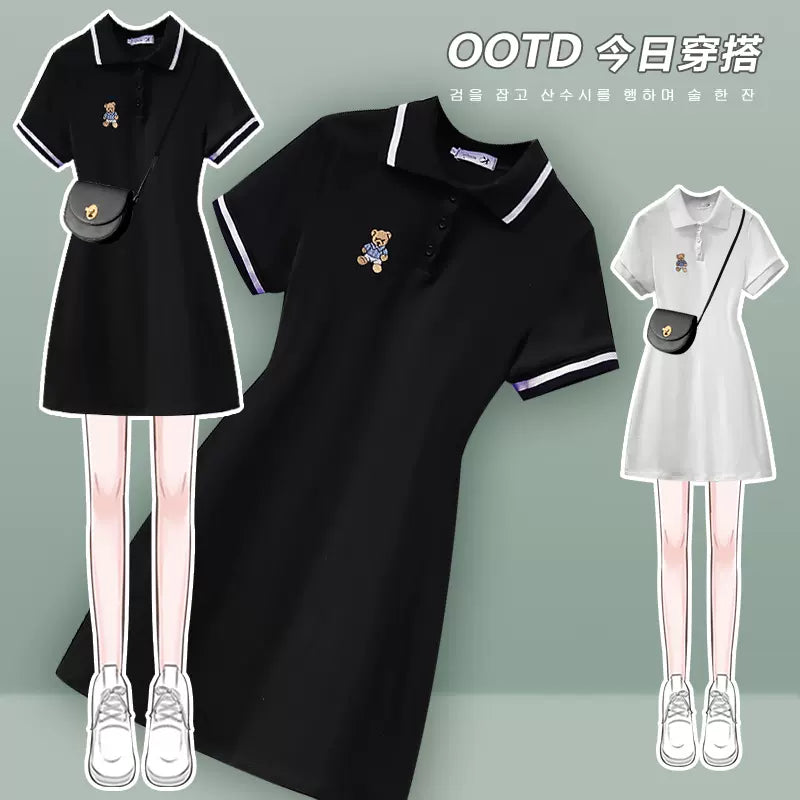 College style black short-sleeved Polo dress niche design 2023 new women's summer special very spicy skirt