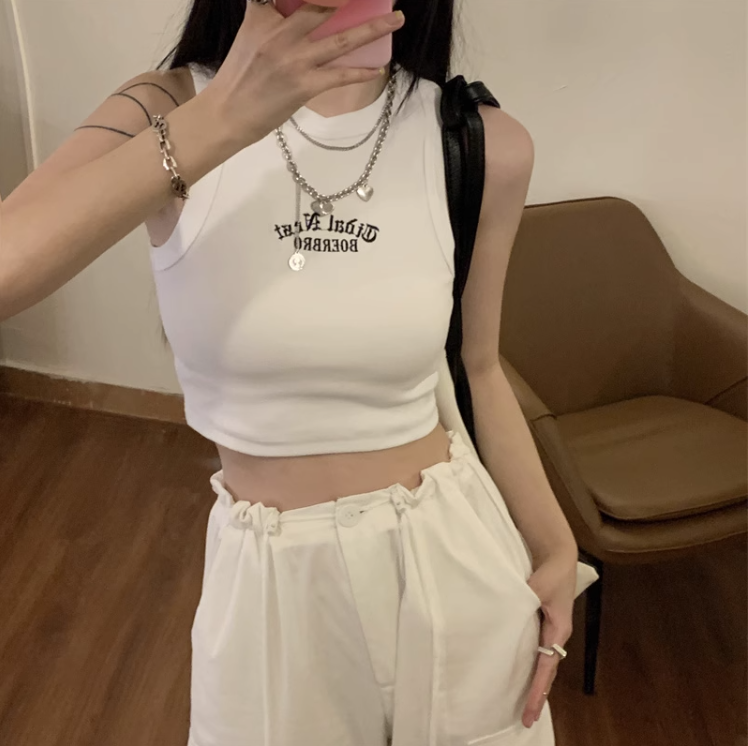 Spice Girl White, Black Inner Top Women's Trendy Crop Top