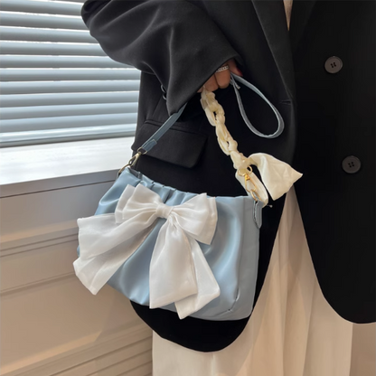 Cute fairy casual small blue bag female 2022 new trendy niche design fashion bowknot pleated one shoulder underarm bag