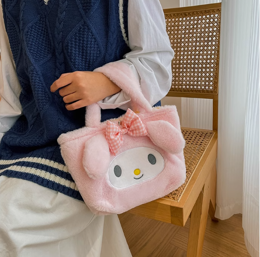 Winter student cartoon cinnamon kuromi Melody cute plush bag 2023 new girl handbag