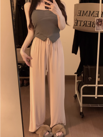 Design sense ice silk casual pants women's summer new cool pants foreign style high waist drape straight leg mopping trousers