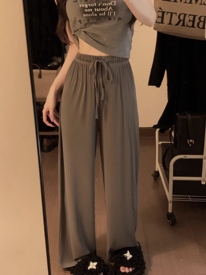 Design sense ice silk casual pants women's summer new cool pants foreign style high waist drape straight leg mopping trousers