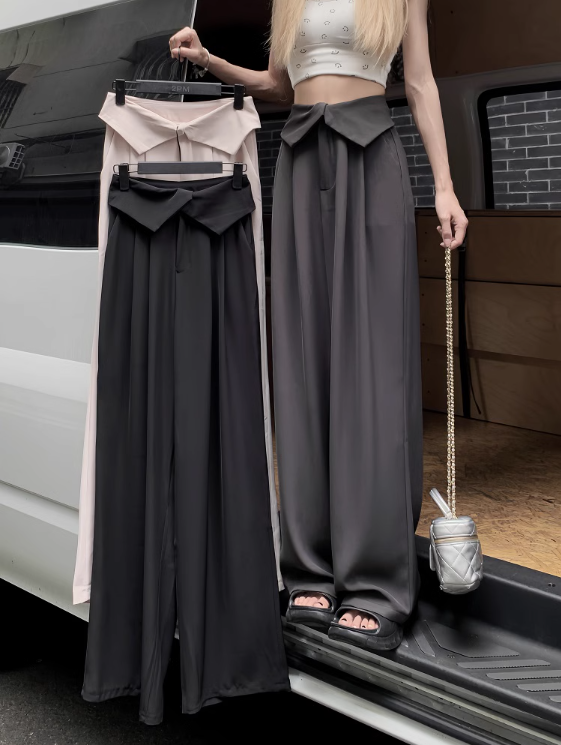 Design chic high waist casual pants women's summer 2023 new Korean version of the pleated drape suit floor mopping trousers