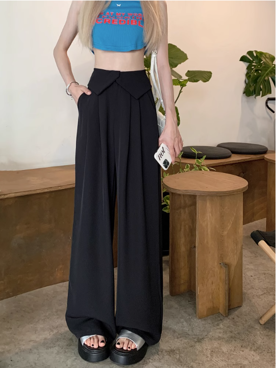 Design chic high waist casual pants women's summer 2023 new Korean version of the pleated drape suit floor mopping trousers