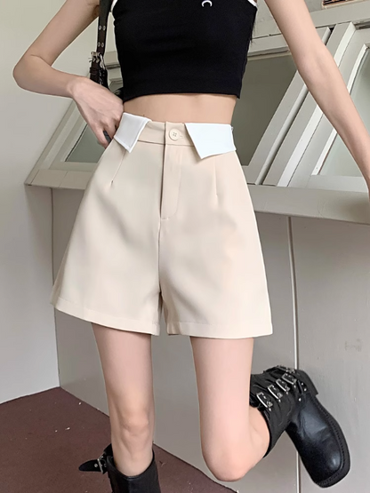 Flip one button high waist suit casual pants women's summer 2023 new wide-leg slim pink all-match short pants