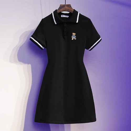 College style black short-sleeved Polo dress niche design 2023 new women's summer special very spicy skirt