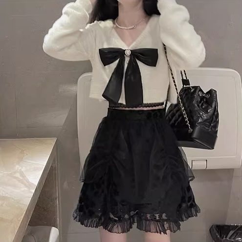 Black Slim Suspender Dress 2023 New Temperament Ladies Little Fragrance Knitted Cardigan Autumn and Winter Women's Suit