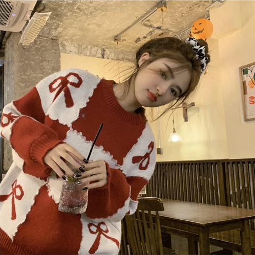 pleated skirt suit women autumn and winter 2023 new year Christmas red sweater with skirt two-piece set