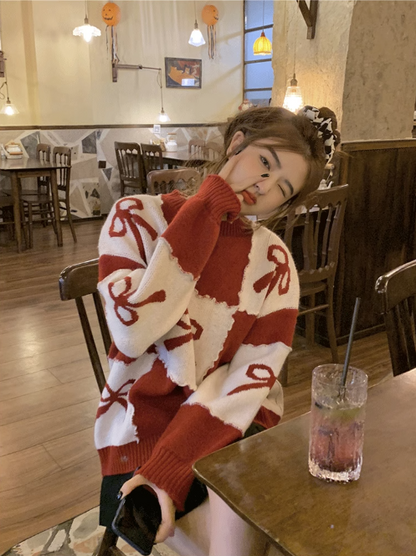 pleated skirt suit women autumn and winter 2023 new year Christmas red sweater with skirt two-piece set