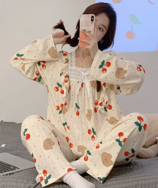 multiple designs pajamas collection for women 2022 autumn and winter new long-sleeved fresh and sweet girly loose and cute home wear set