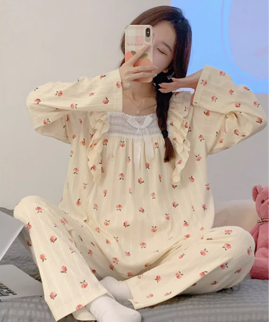 multiple designs pajamas collection for women 2022 autumn and winter new long-sleeved fresh and sweet girly loose and cute home wear set