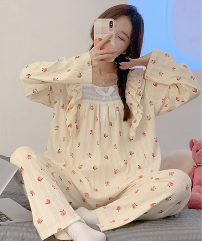 multiple designs pajamas collection for women 2022 autumn and winter new long-sleeved fresh and sweet girly loose and cute home wear set