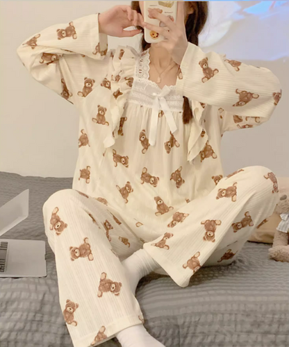 multiple designs pajamas collection for women 2022 autumn and winter new long-sleeved fresh and sweet girly loose and cute home wear set