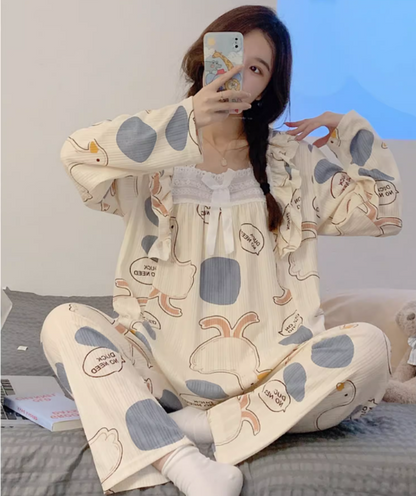 multiple designs pajamas collection for women 2022 autumn and winter new long-sleeved fresh and sweet girly loose and cute home wear set