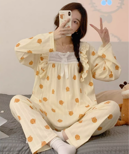 multiple designs pajamas collection for women 2022 autumn and winter new long-sleeved fresh and sweet girly loose and cute home wear set