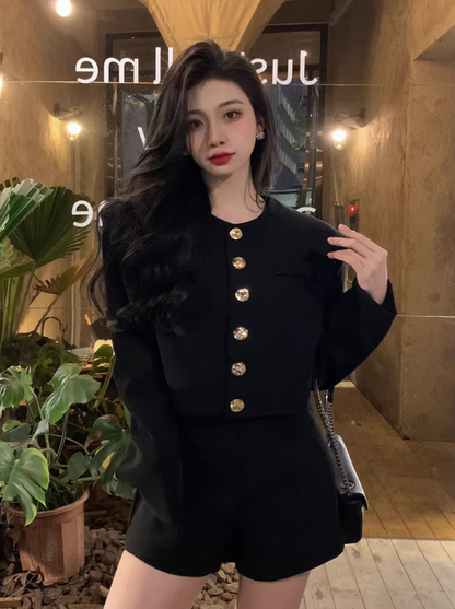 Korean style design rose red blazer women's autumn 2023 new fashion cool loose short round neck top