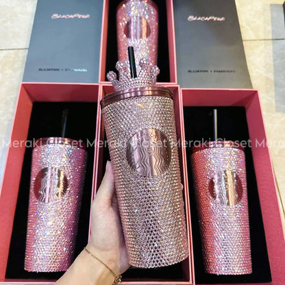 LIMITED EDITION BLACKPINK x STARBUCK RHINESTONES CUP 16OZ 100% AUTHENTIC VIETNAMESE TAG FULL BILL FULL BOX FULL BAG COMES WITH A CROW TOPPER