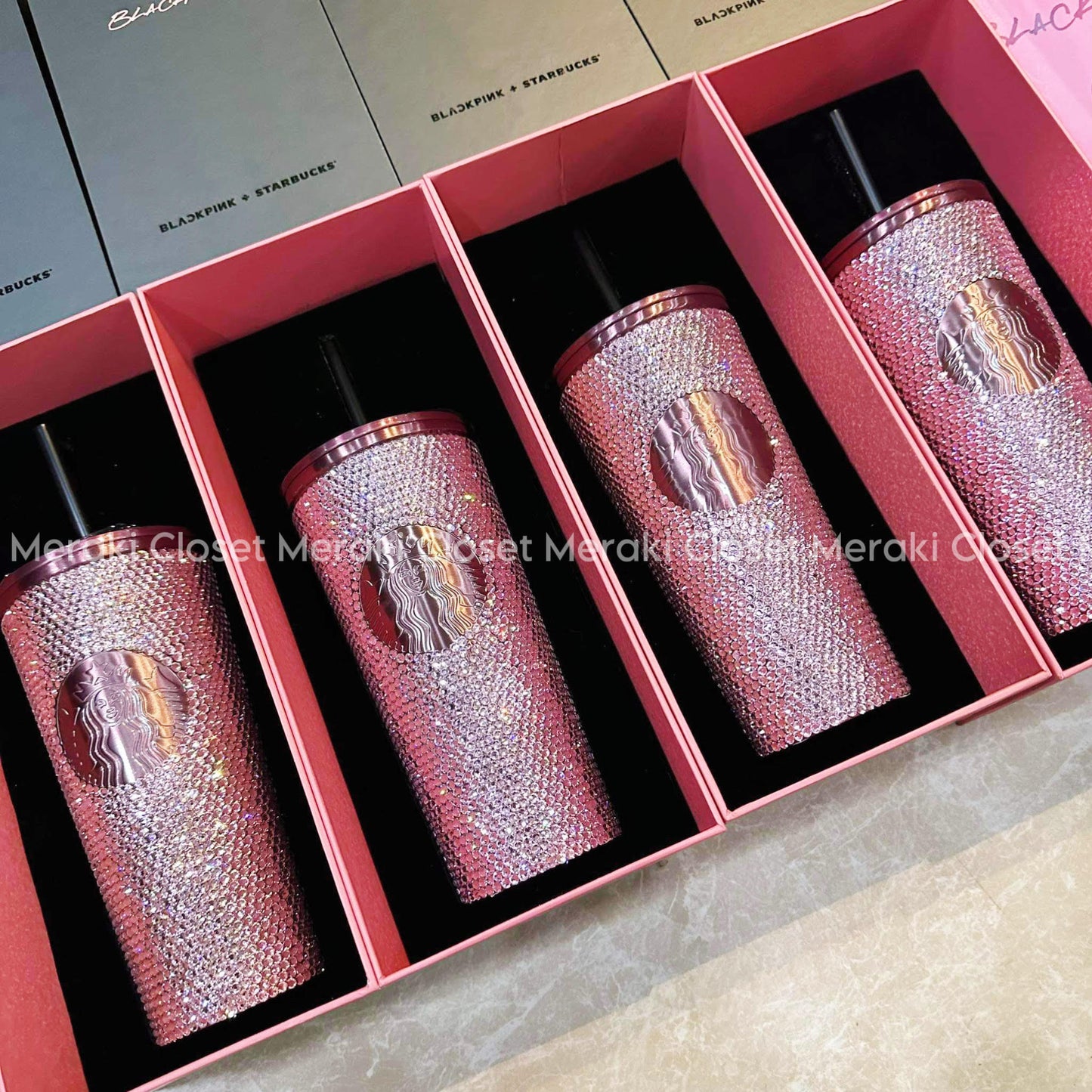 LIMITED EDITION BLACKPINK x STARBUCK RHINESTONES CUP 16OZ 100% AUTHENTIC VIETNAMESE TAG FULL BILL FULL BOX FULL BAG COMES WITH A CROW TOPPER