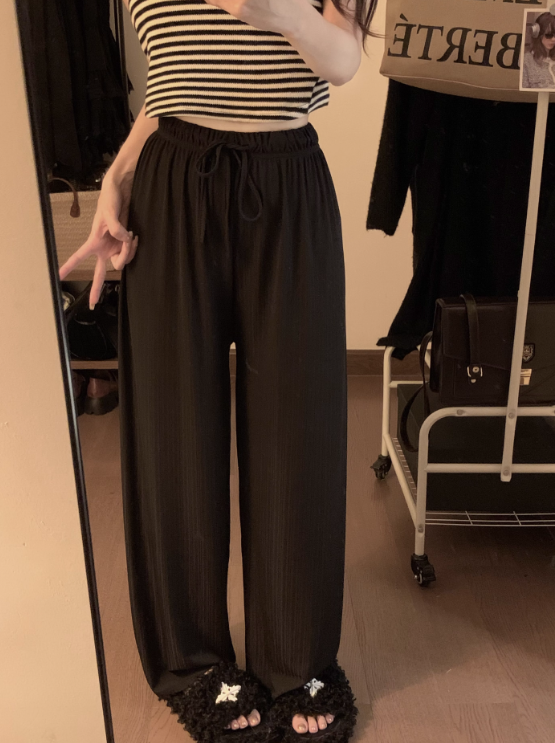 Design sense ice silk casual pants women's summer new cool pants foreign style high waist drape straight leg mopping trousers