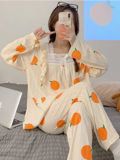 multiple designs pajamas collection for women 2022 autumn and winter new long-sleeved fresh and sweet girly loose and cute home wear set