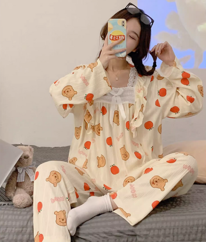 multiple designs pajamas collection for women 2022 autumn and winter new long-sleeved fresh and sweet girly loose and cute home wear set