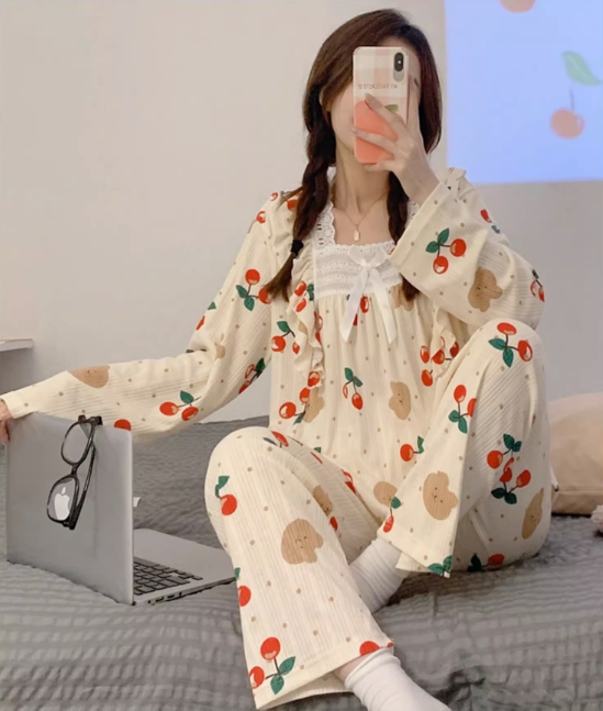 multiple designs pajamas collection for women 2022 autumn and winter new long-sleeved fresh and sweet girly loose and cute home wear set