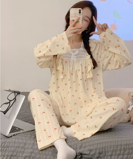 multiple designs pajamas collection for women 2022 autumn and winter new long-sleeved fresh and sweet girly loose and cute home wear set