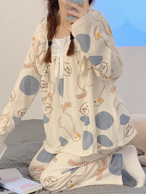 multiple designs pajamas collection for women 2022 autumn and winter new long-sleeved fresh and sweet girly loose and cute home wear set